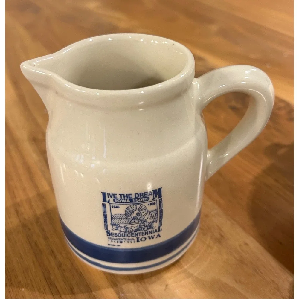 Vintage Hall China Iowa 150th Sesquicentennial Creamer Pitcher 1846-1996 Blue